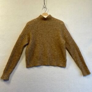 HM Mohair Wool Blend Ribbed Mock Neck Sweater Camel Brown Women's Size 2